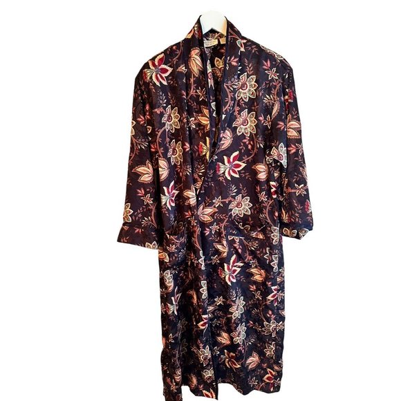Victoria's Secret Gold Label Floral Navy Robe P/S Petite Women Tie Closure - Picture 4 of 6